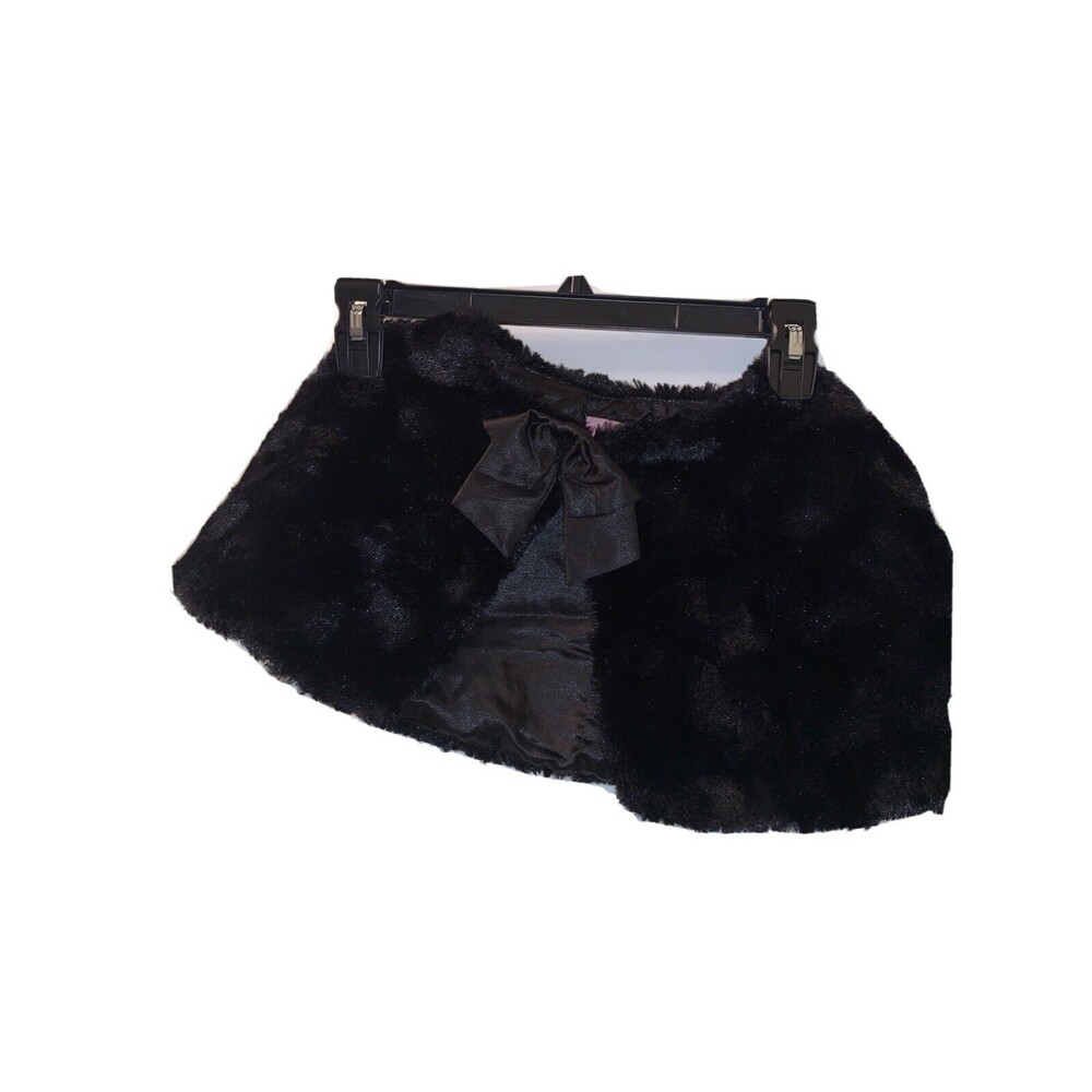 Copper Key  Girls Faux Fur Cape Shawl Wrap Cropped Slim Fit Size M Black